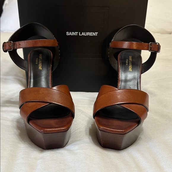 Saint Laurent Brown Studded Farrah Platform Sandals 40 - Picture 2 of 12